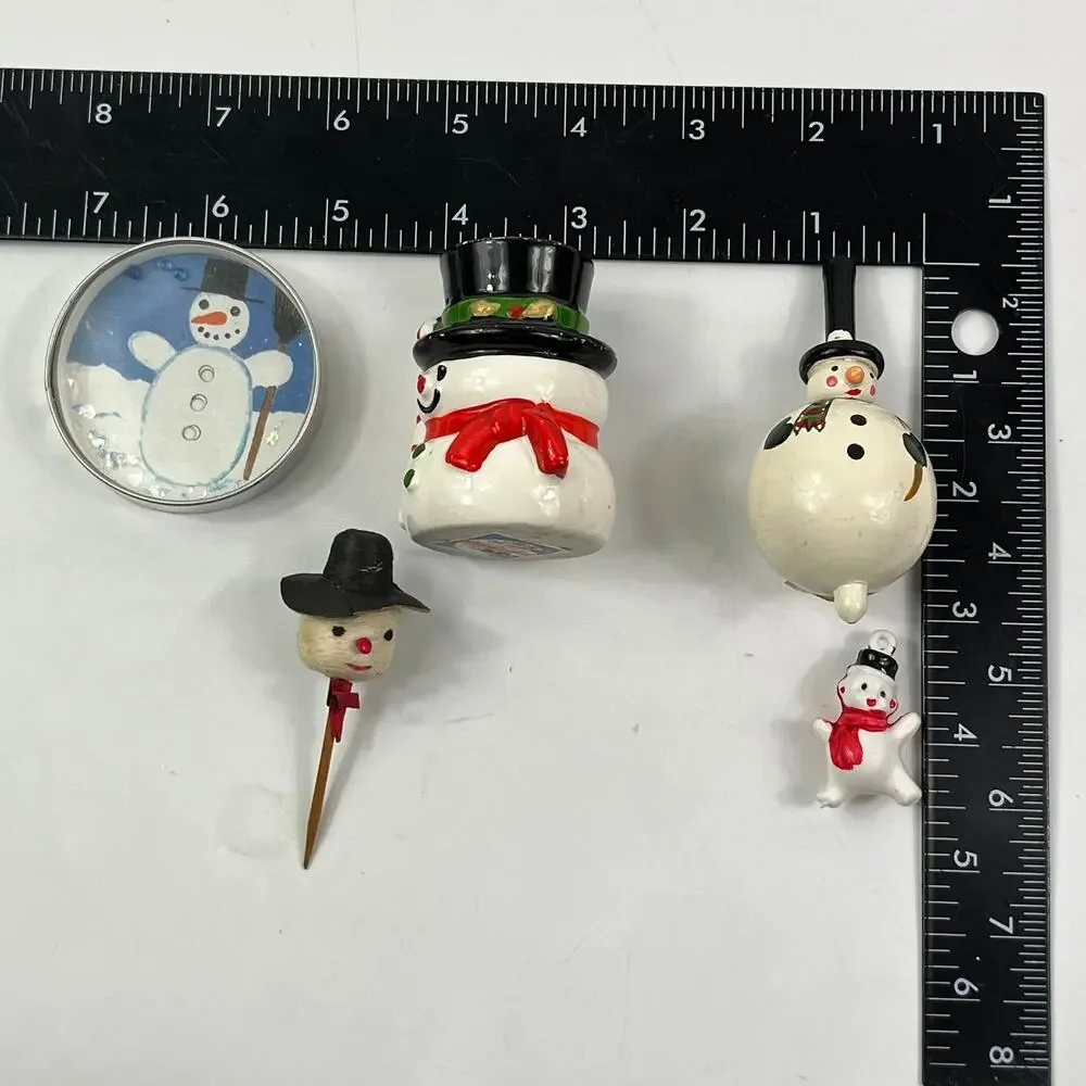 Vintage Snowman Figurine Lot Japan Ceramic Resin Pick Top Ornaments Holiday 5 Pc